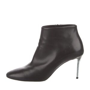Balenciaga Black Leather Ankle Boot with Silver Stiletto Heel